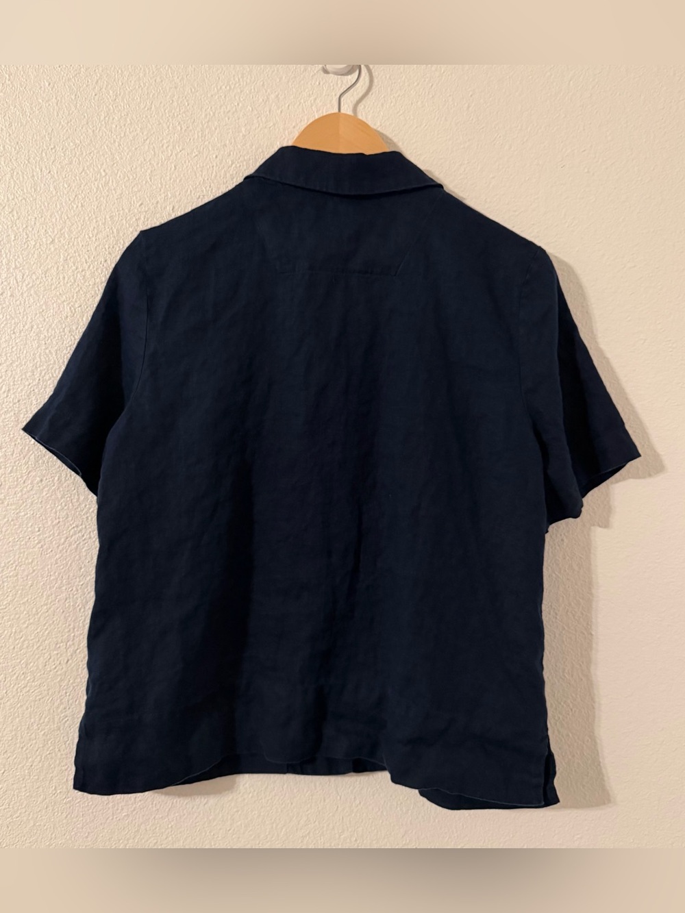 Quince Women's 100% European Linen Short Sleeve Shirt in Flax Deep Navy Medium - Picture 7 of 11